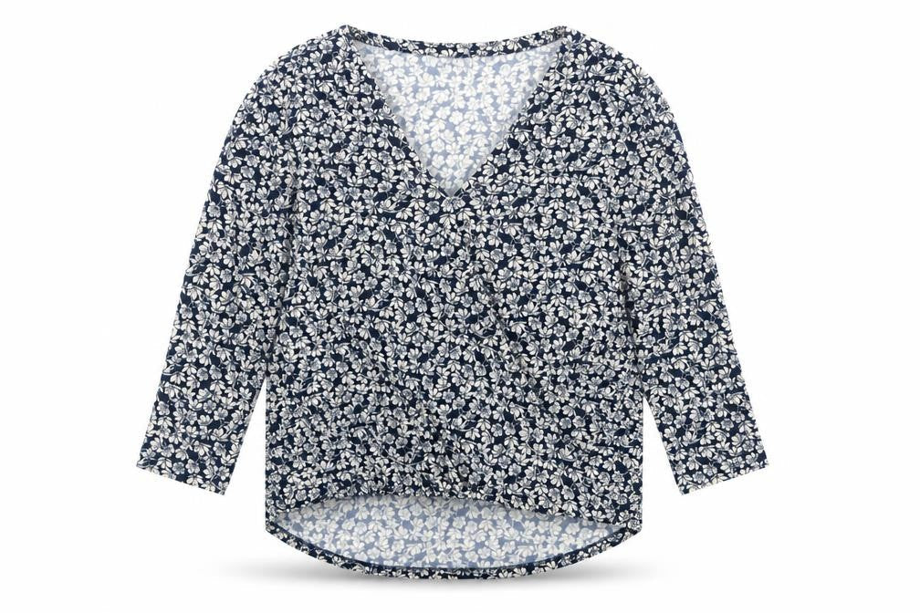 Tahari Womens Blue Floral Polyester Basic Blouse Size S V-Neck