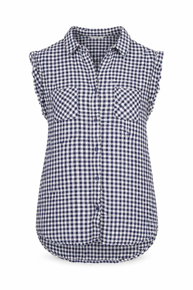 NEXT Womens Blue Check Viscose Basic Button-Up Size 8 Collared