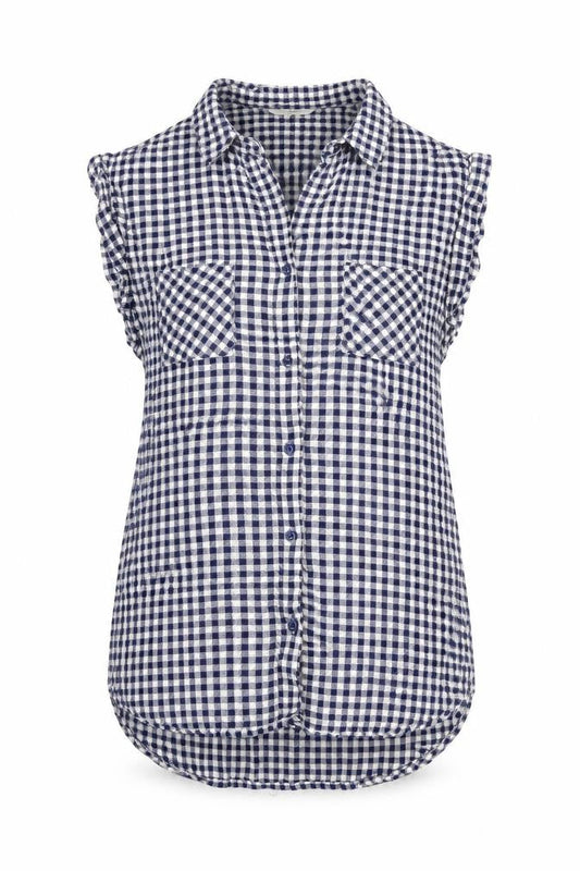 Next Womens Blue Check Viscose Basic Button-Up Size 8 Collared