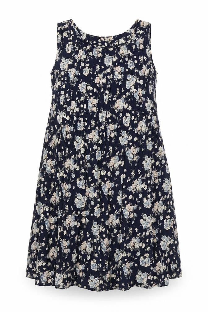 Sea Wall Womens Blue Floral Polyester Tank Dress Size M Round Neck Pullover