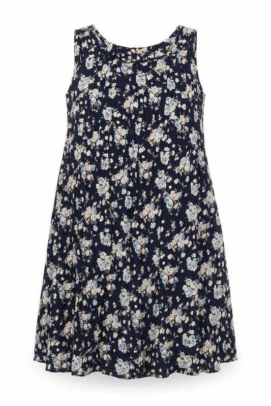 Sea Wall Womens Blue Floral Polyester Tank Dress Size M Round Neck Pullover