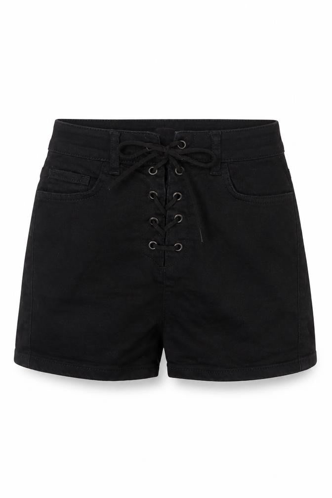 Denim & Co. Womens Black Cotton Hot Pants Shorts Size 6 L3 in Regular Lace Up