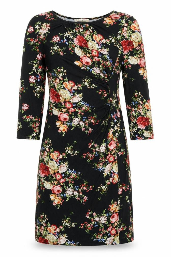 Oasis Womens Black Floral Viscose Shift Size S Round Neck Pullover