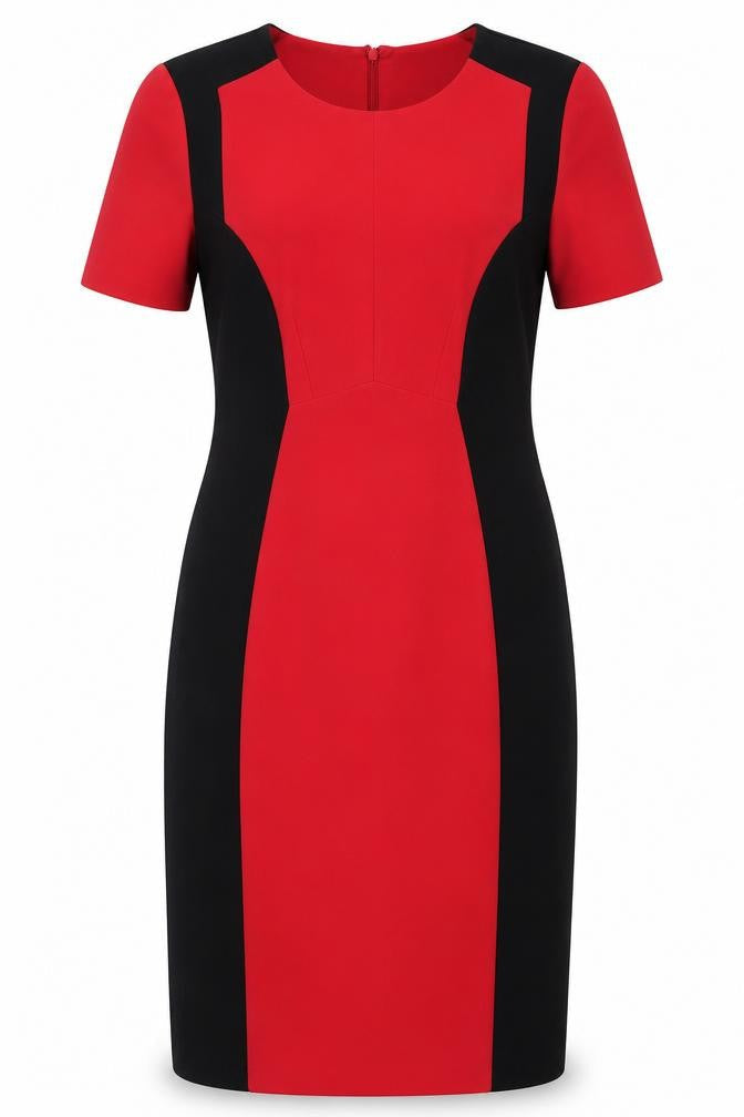 Marks and Spencer Womens Red Polyester Shift Size 10 Round Neck Zip