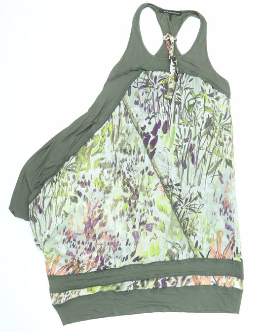 Mado et les Autres Womens Green Geometric Cotton Basic Tank Size 10 Round Neck - Long Line