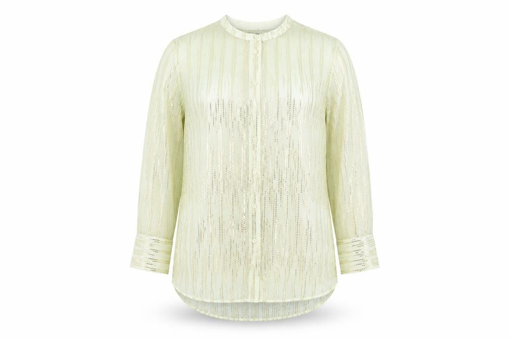 Marks and Spencer Womens Beige Geometric Polyester Basic Button-Up Size 10 Round Neck