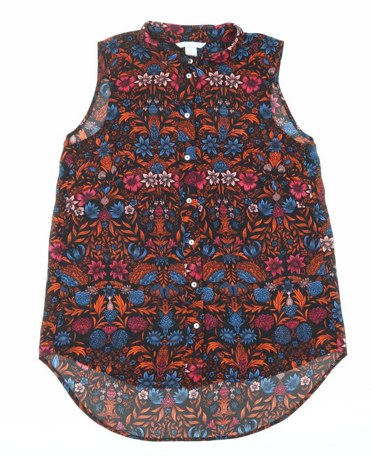 H&M Womens Multicoloured Geometric Polyester Basic Tank Size 6 Collared