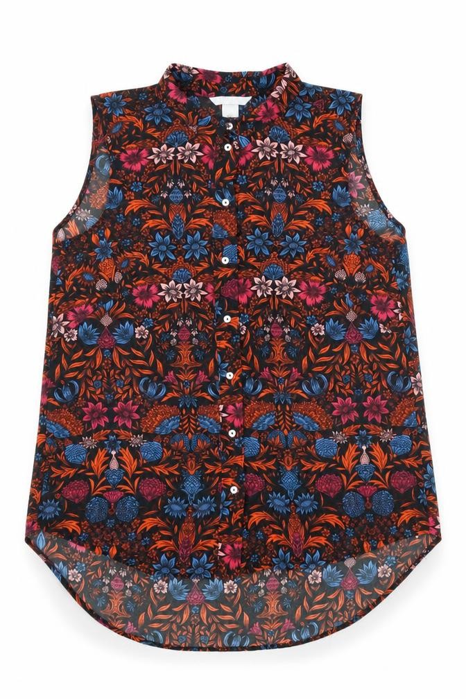 H&M Womens Multicoloured Geometric Polyester Basic Tank Size 6 Collared