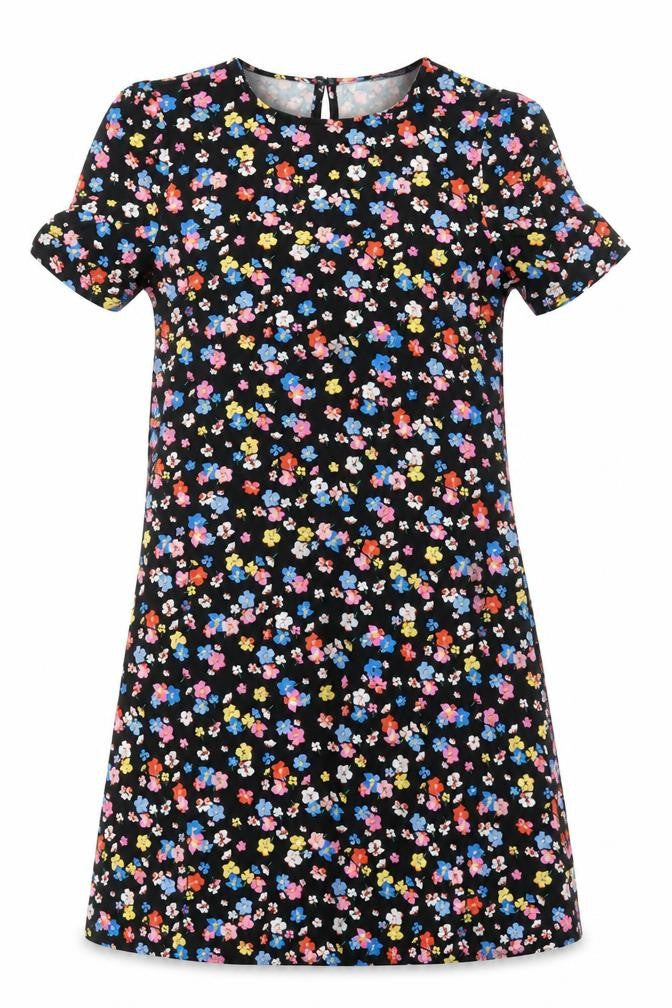 Marks and Spencer Womens Black Floral Viscose Shift Size 6 Round Neck Button