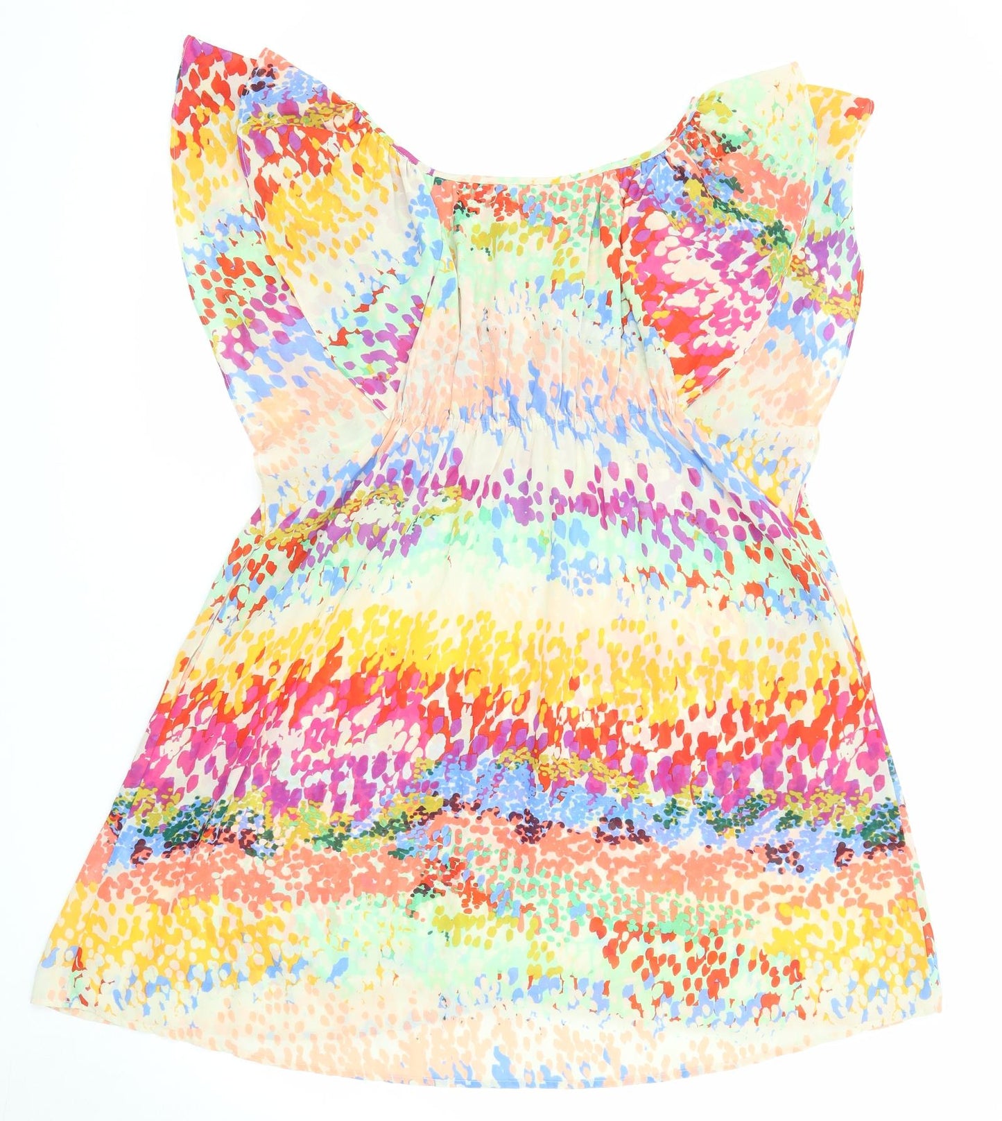 H&M Womens Multicoloured Geometric Polyester A-Line Size 6 Boat Neck Pullover - Butterfly Sleeves