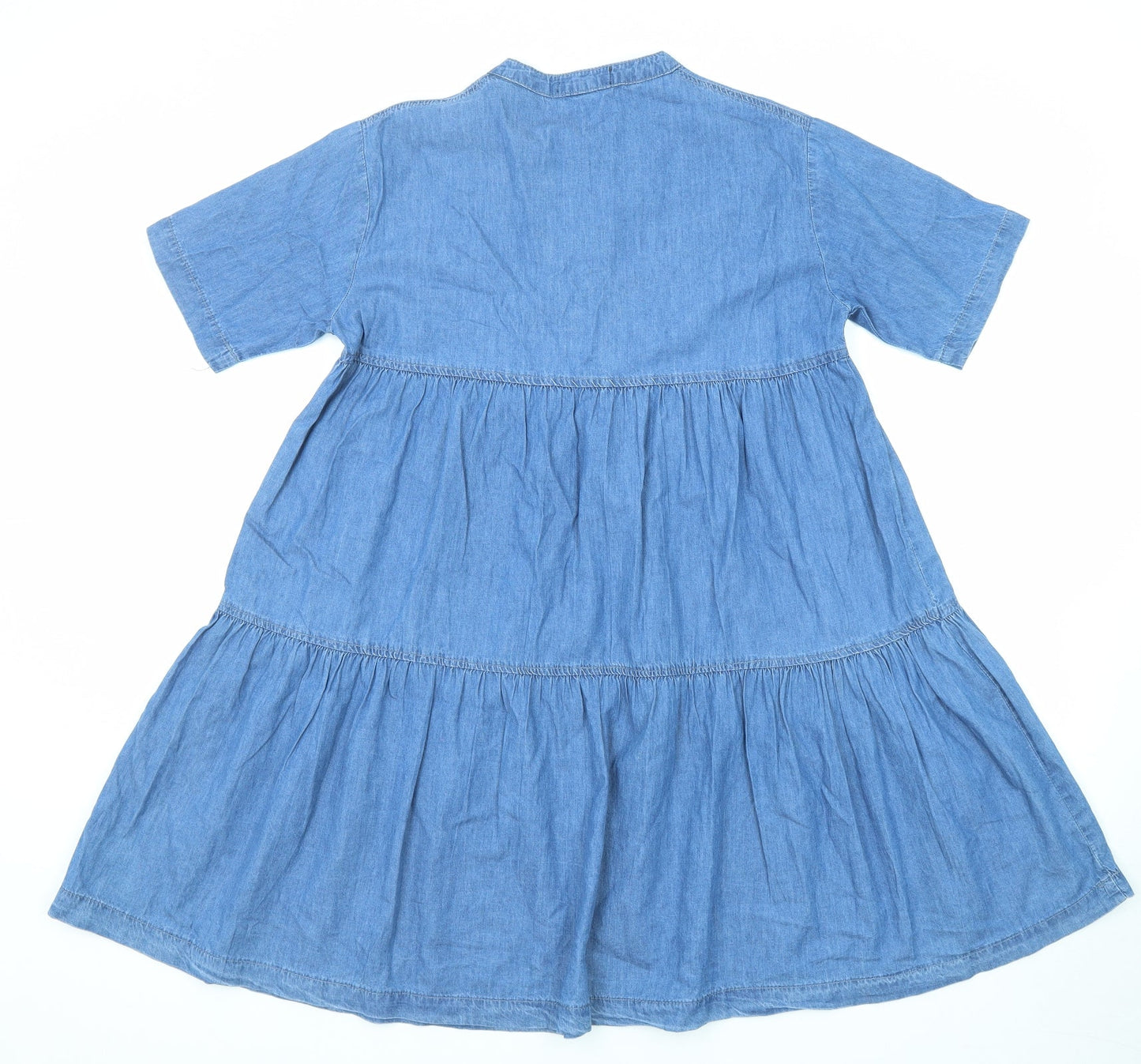 PRETTYLITTLETHING Womens Blue Cotton A-Line Size 6 Round Neck Zip - Tiered