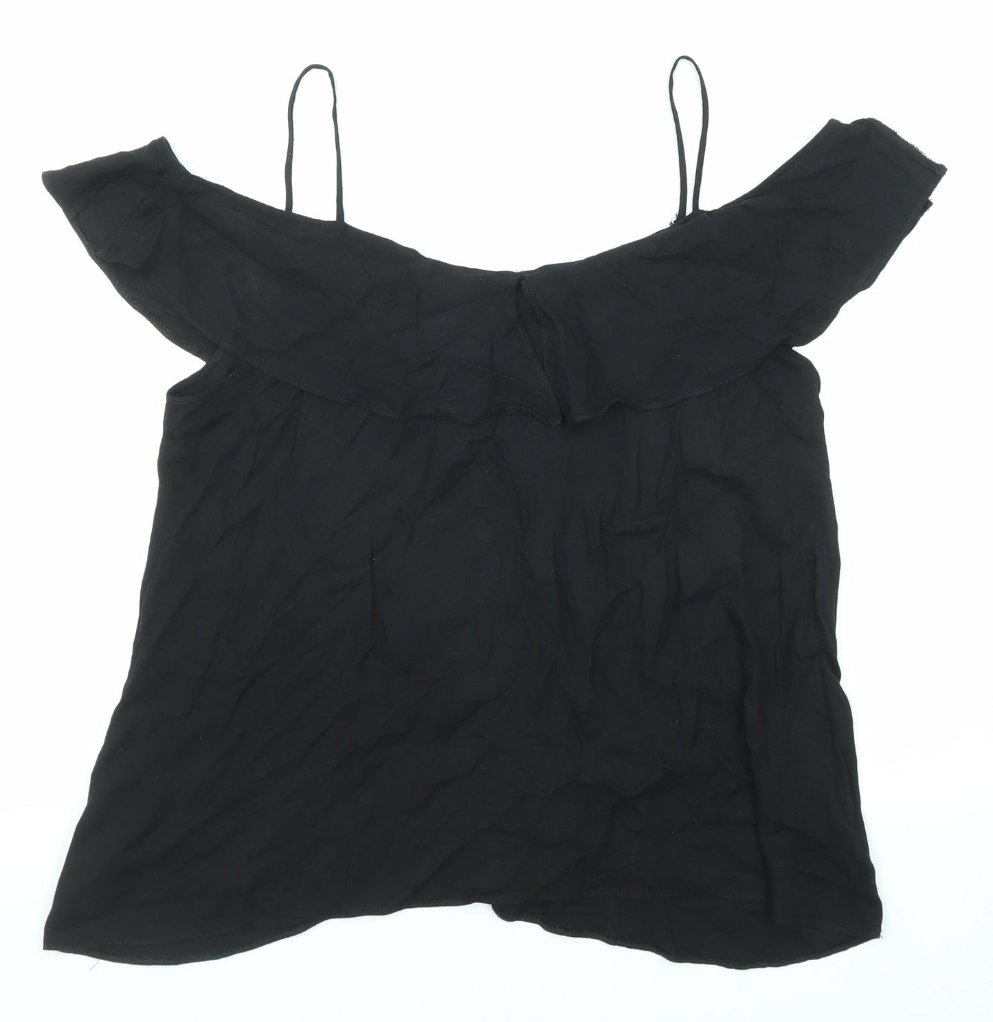 River Island Womens Black Viscose Basic Blouse Size 12 Round Neck - Cold Shoulder