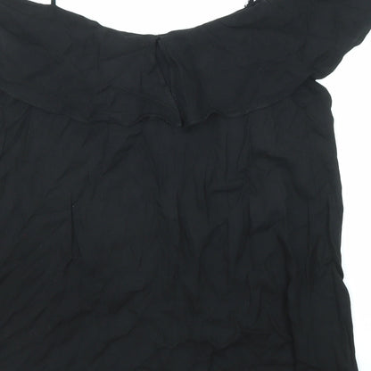 River Island Womens Black Viscose Basic Blouse Size 12 Round Neck - Cold Shoulder
