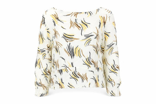 Marks and Spencer Womens Ivory Geometric Viscose Basic Blouse Size 14 Boat Neck