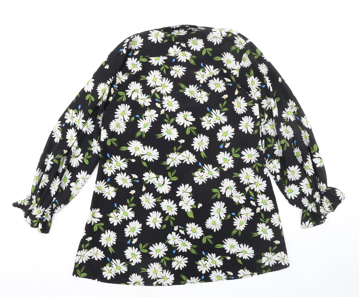 Missguided Womens Black Floral Polyester Basic Button-Up Size 14 Collared