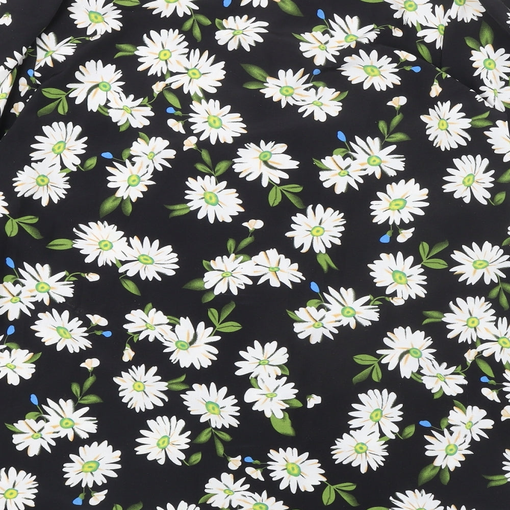 Missguided Womens Black Floral Polyester Basic Button-Up Size 14 Collared