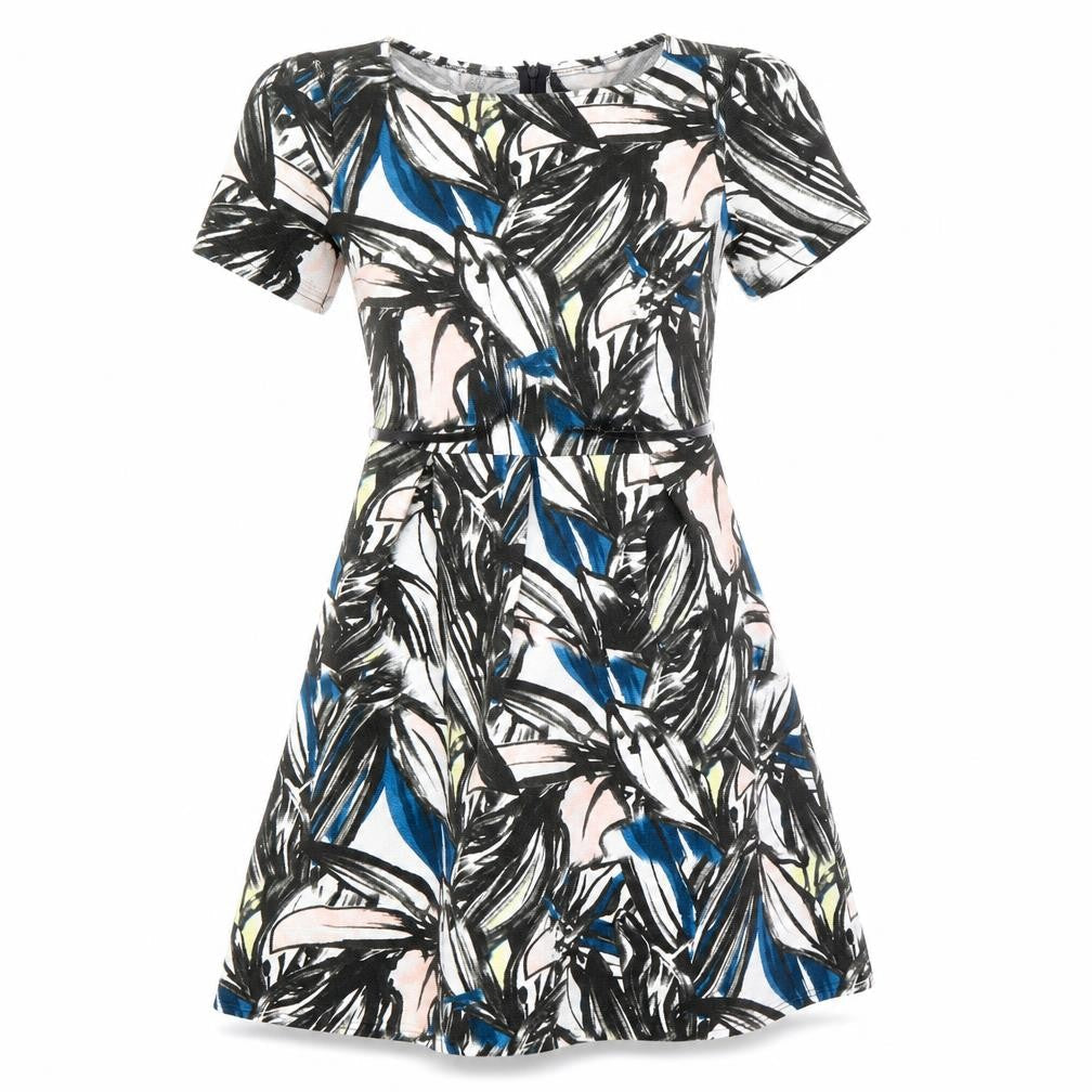 B.YOU Womens Black Geometric Polyester A-Line Size 12 Boat Neck Zip