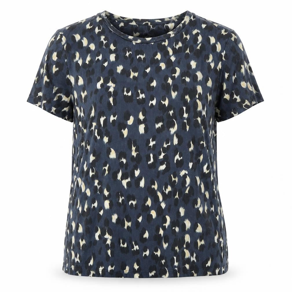 nine Womens Blue Animal Print Polyester Basic T-Shirt Size 12 Crew Neck - Leopard Print