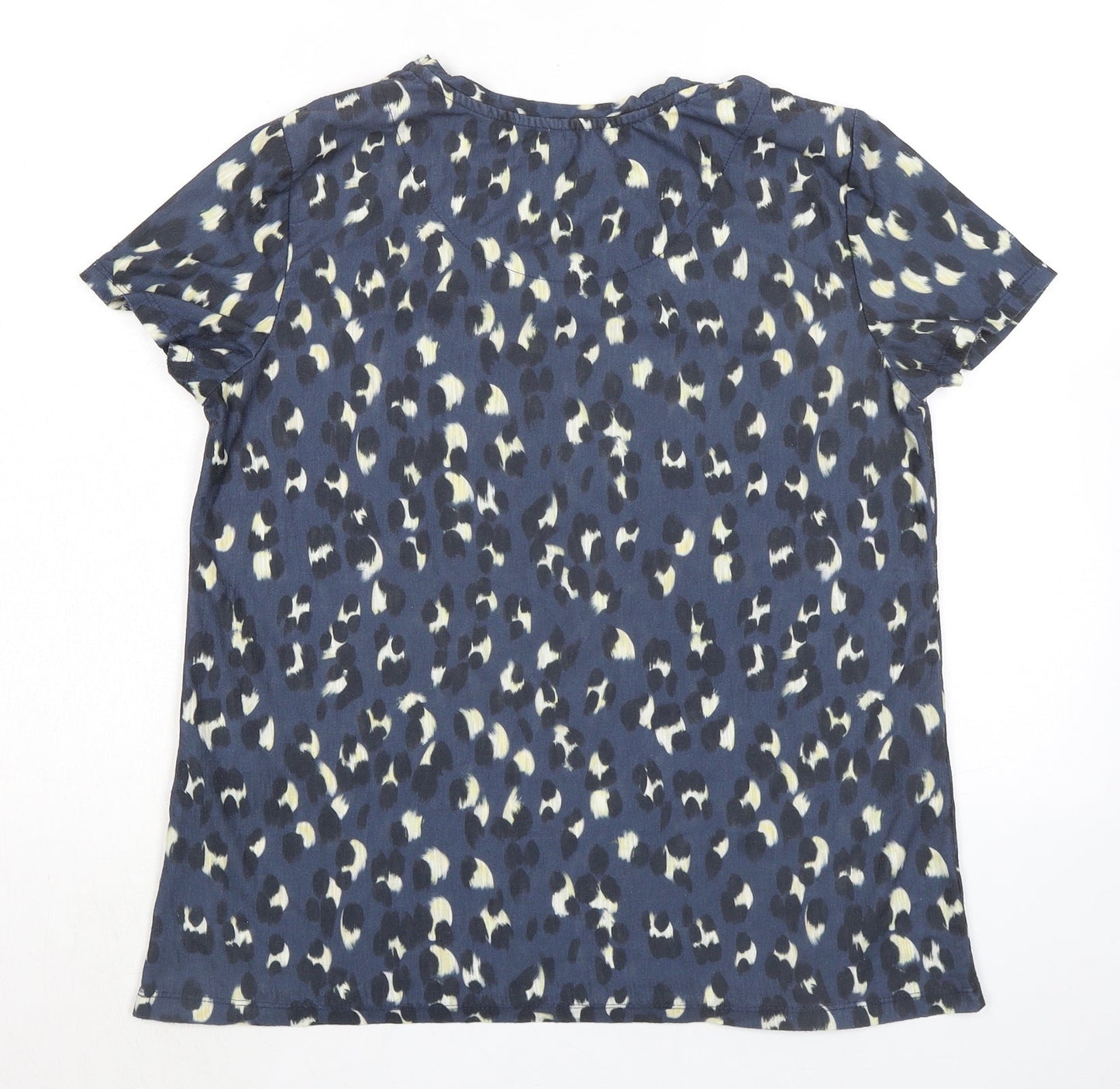 nine Womens Blue Animal Print Polyester Basic T-Shirt Size 12 Crew Neck - Leopard Print