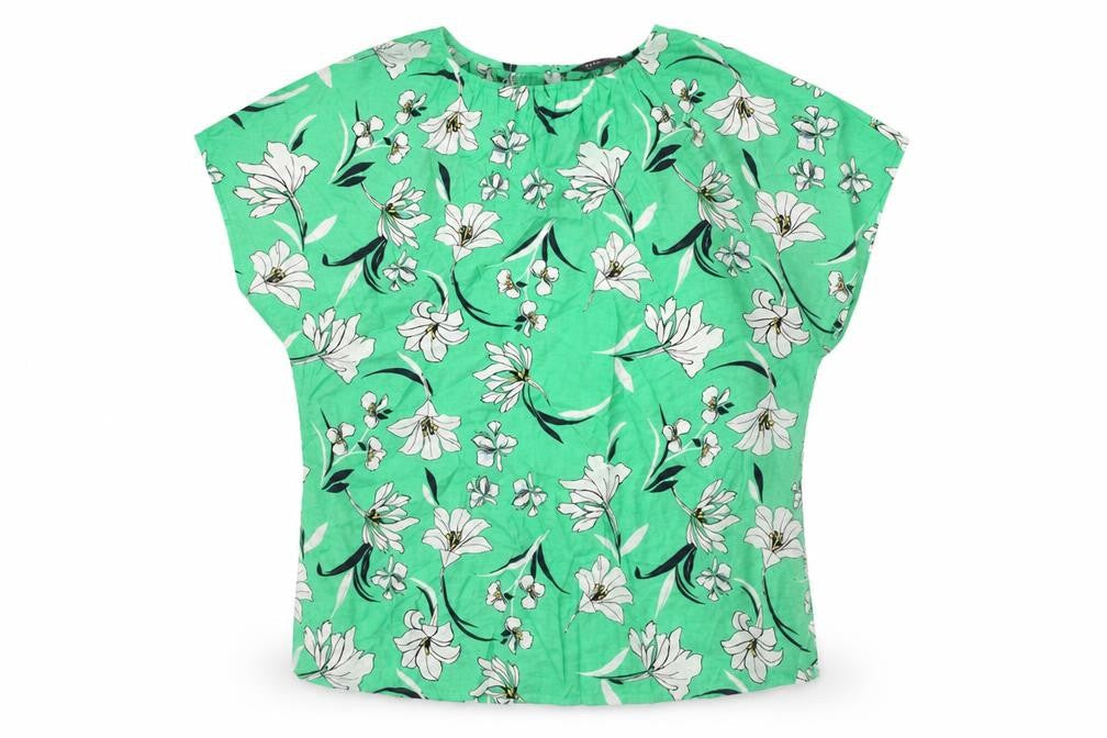 Marks & Spencer Womens Green Floral Viscose Basic Blouse Size 10 Round Neck