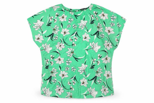 Marks and Spencer Womens Green Floral Viscose Basic Blouse Size 10 Round Neck