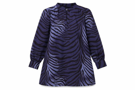 Mango Womens Blue Geometric Polyester A-Line Size S Mock Neck Pullover