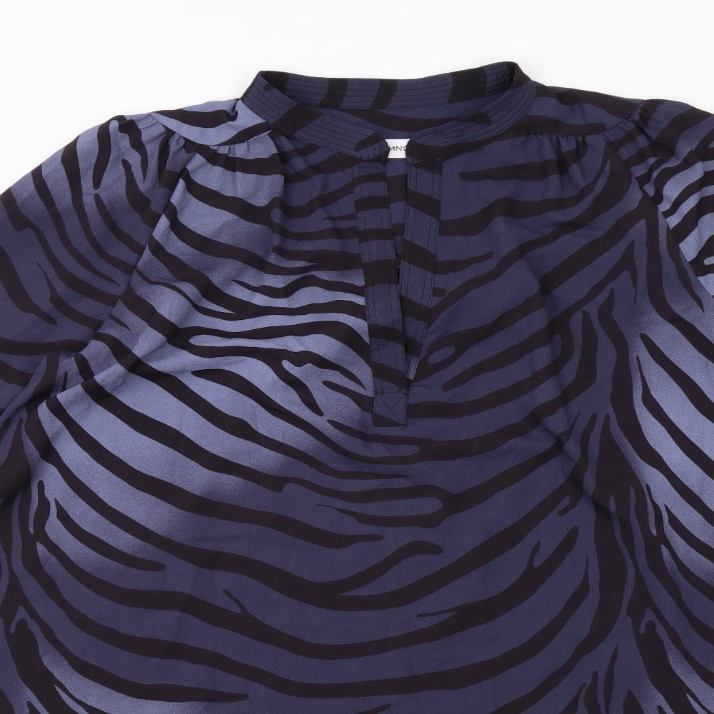 Mango Womens Blue Geometric Polyester A-Line Size S Mock Neck Pullover