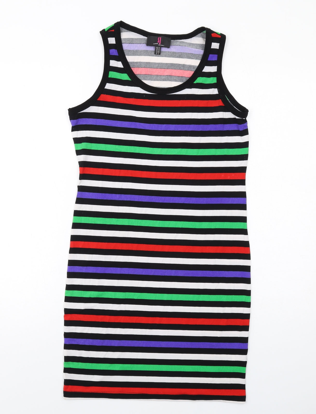 Simon Jeffrey Womens Multicoloured Striped Polyester Tank Dress Size 10 Boat Neck Pullover