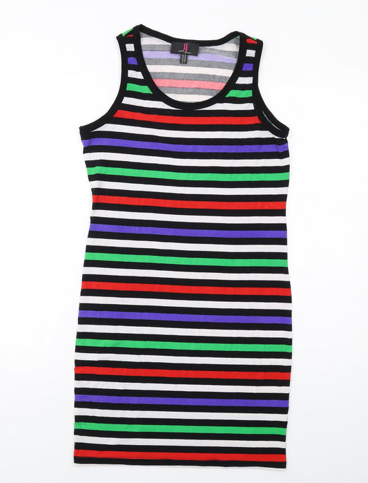 Simon Jeffrey Womens Multicoloured Striped Polyester Tank Dress Size 10 Boat Neck Pullover