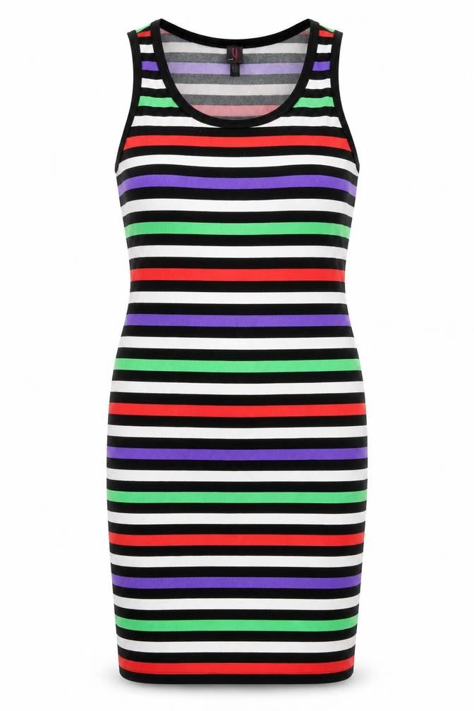 Simon Jeffrey Womens Multicoloured Striped Polyester Tank Dress Size 10 Boat Neck Pullover