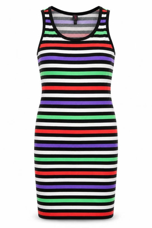 Simon Jeffrey Womens Multicoloured Striped Polyester Tank Dress Size 10 Boat Neck Pullover