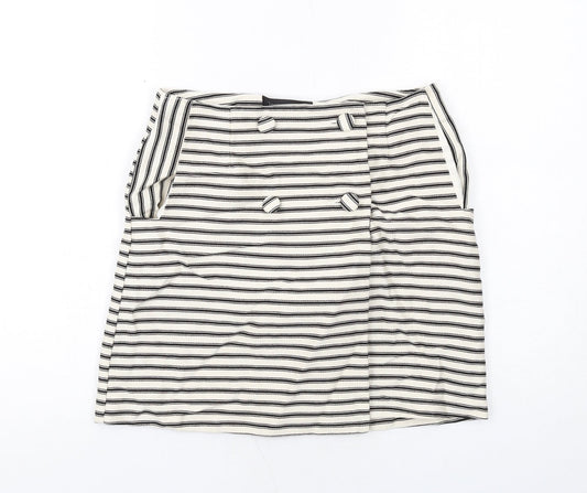 Topshop Womens Ivory Striped Cotton A-Line Skirt Size 10 Button