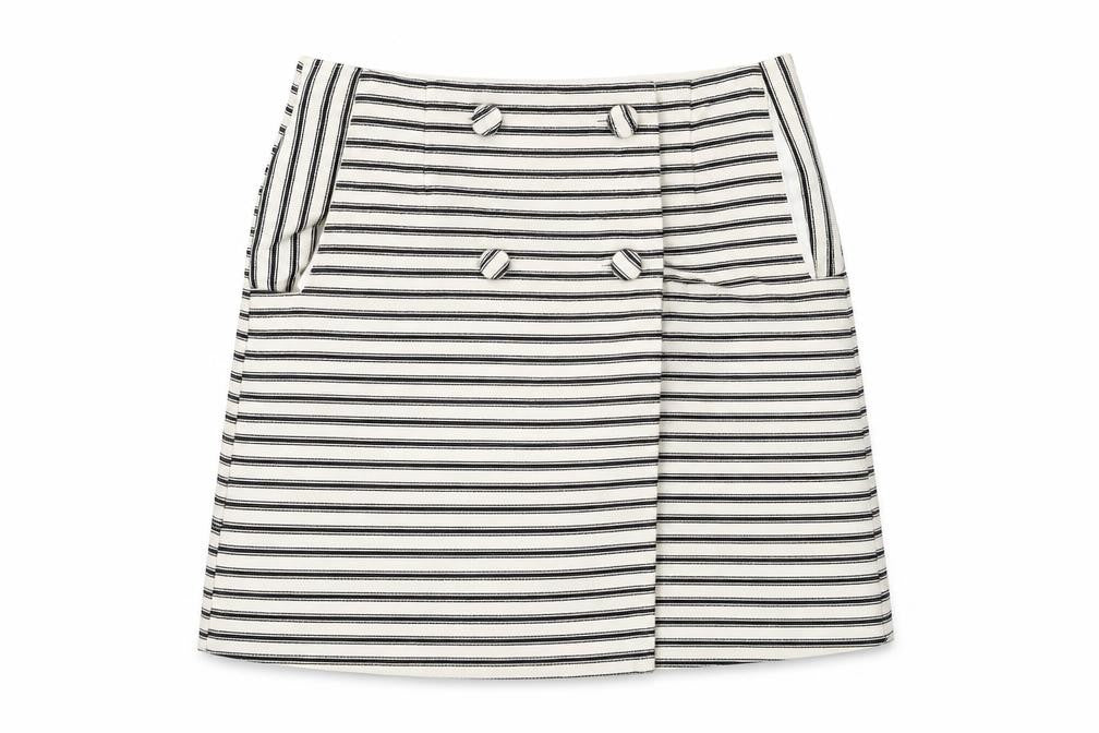 Topshop Womens Ivory Striped Cotton A-Line Skirt Size 10 Button