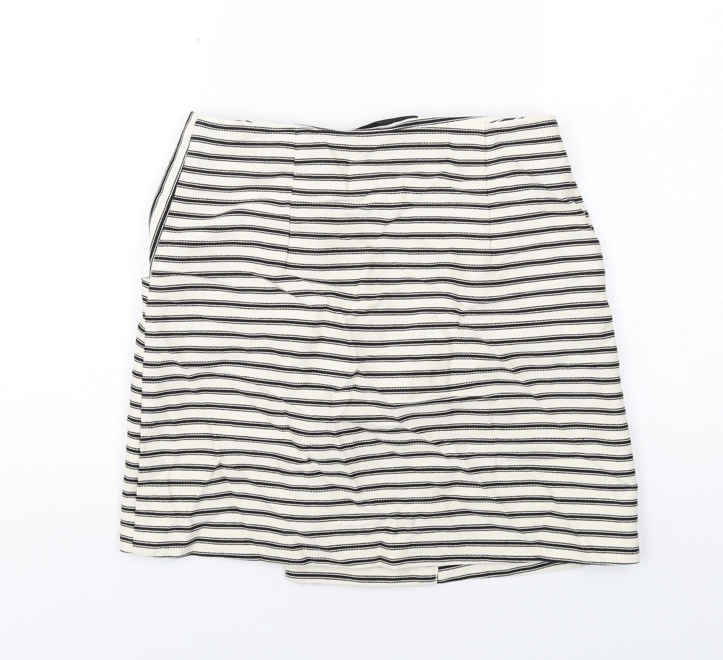 Topshop Womens Ivory Striped Cotton A-Line Skirt Size 10 Button