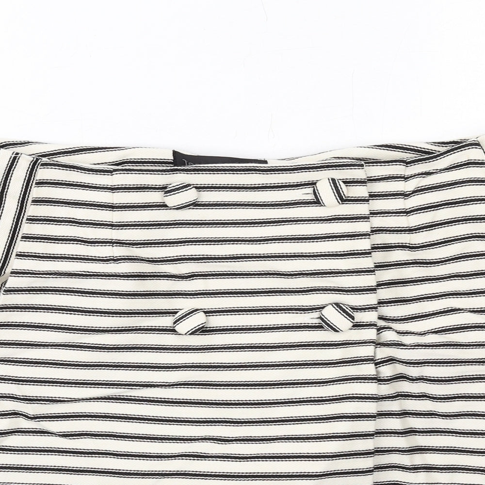 Topshop Womens Ivory Striped Cotton A-Line Skirt Size 10 Button