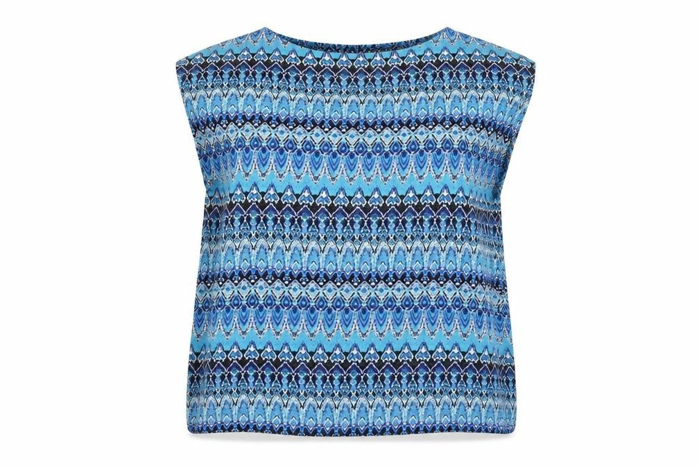 Annie Greenabelle Womens Blue Geometric Polyester Basic Blouse Size 10 Round Neck