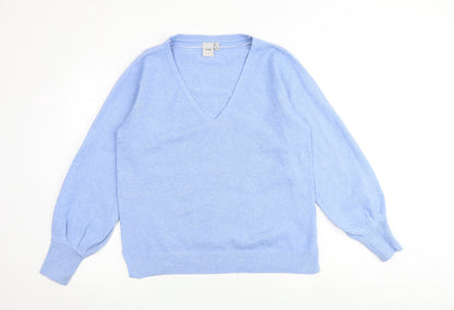 Additional front view of ICHI women’s blue v-neck polyester jumper, size M