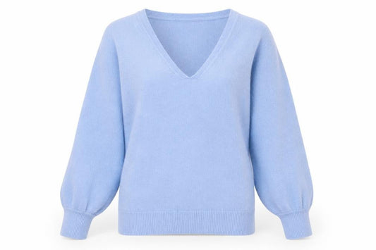ICHI Womens Blue V-Neck Polyester Pullover Jumper Size M