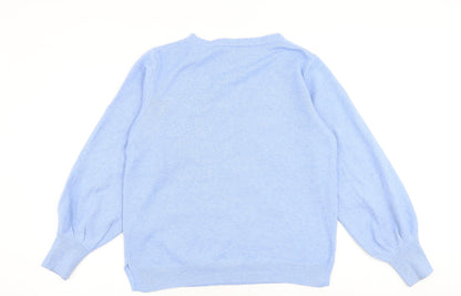 Back view of ICHI women’s blue v-neck polyester jumper, size M