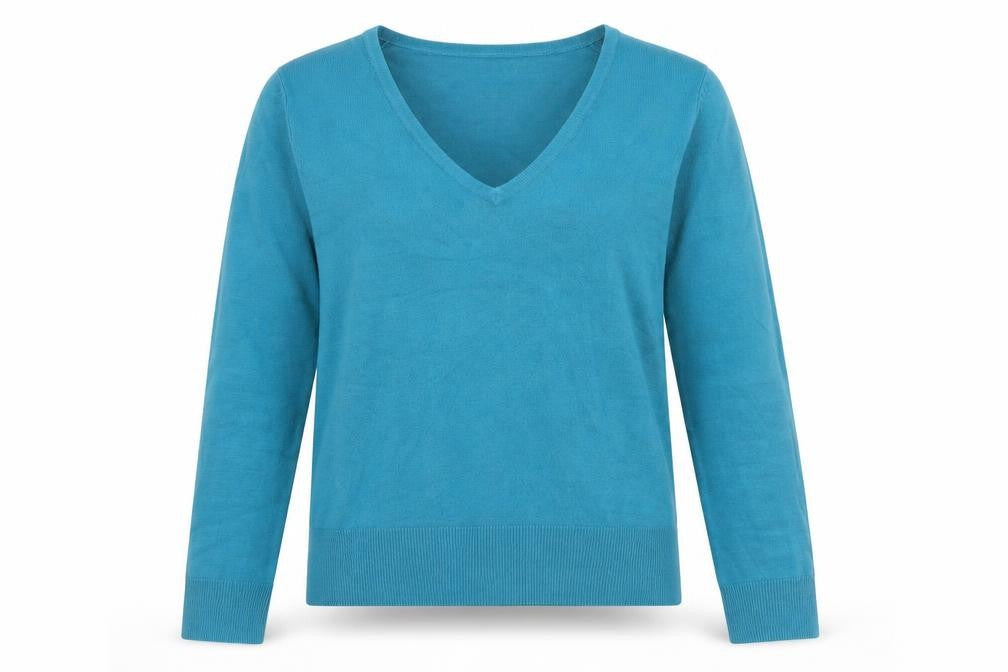 Marks & Spencer Womens Blue V-Neck Acrylic Pullover Jumper Size 10