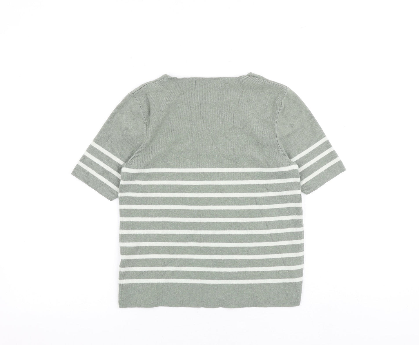 Marks and Spencer Womens Green Square Neck Striped Viscose Pullover Jumper Size 12 Pullover