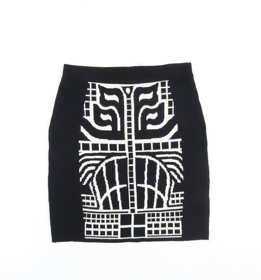 Apricot Womens Black Geometric Viscose Bandage Skirt Size 10