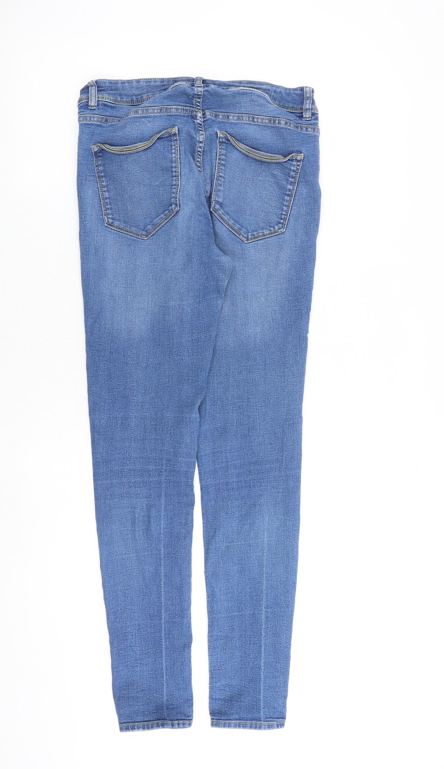 H&M Womens Blue Cotton Skinny Jeans Size 14 L30 in Regular Zip