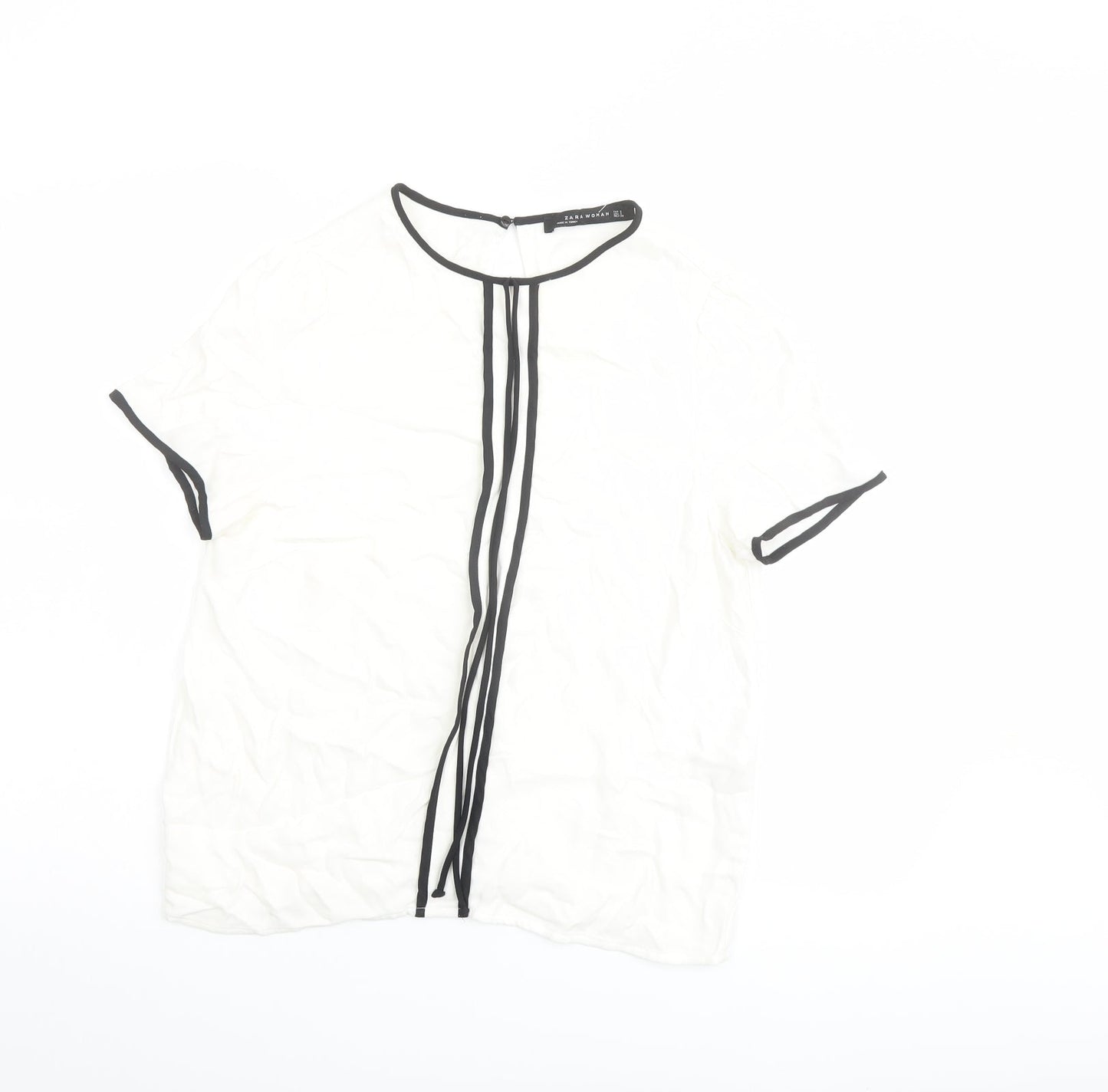 Zara Womens Ivory Viscose Basic Blouse Size S Round Neck