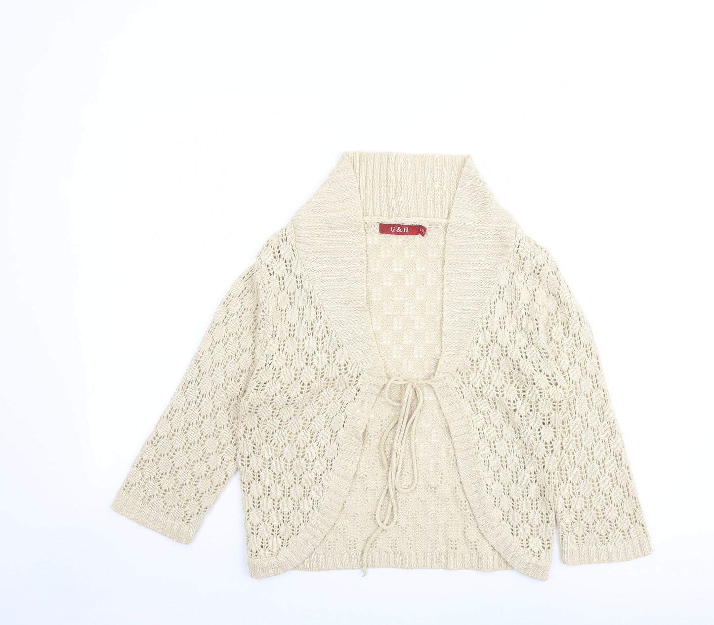 G&H Womens Beige V-Neck Acrylic Cardigan Jumper Size L - Size L-XL