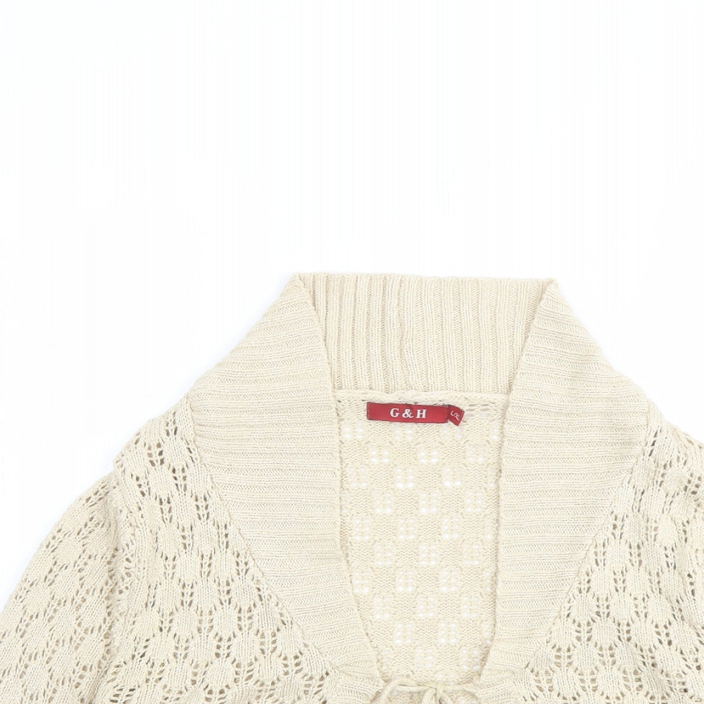G&H Womens Beige V-Neck Acrylic Cardigan Jumper Size L - Size L-XL