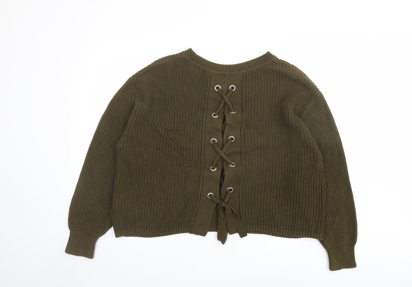 H&M Womens Green Round Neck Acrylic Pullover Jumper Size S