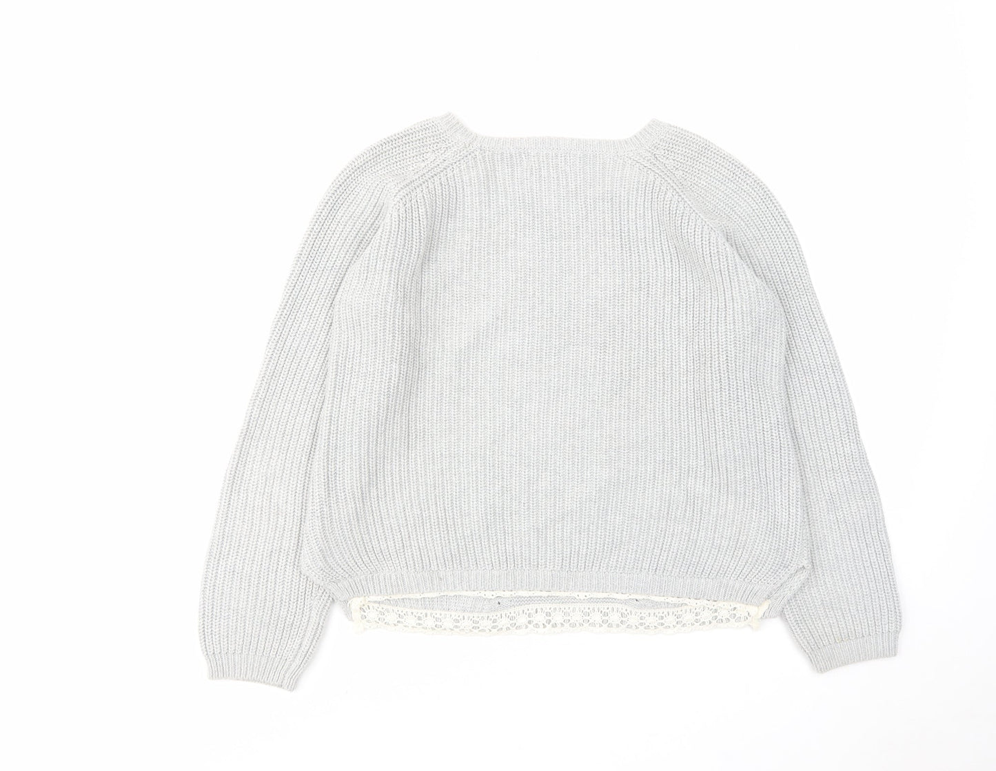 Indigo Womens Grey Round Neck Cotton Pullover Jumper Size 14