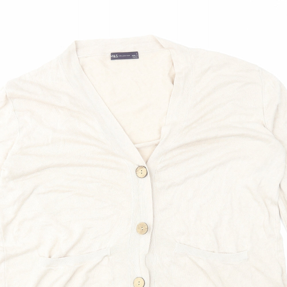 Marks and Spencer Womens Beige V-Neck Linen Cardigan Jumper Size L