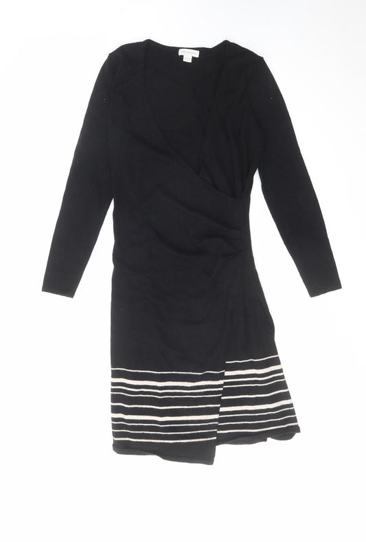 Monsoon Womens Black Striped Viscose A-Line Size 10 V-Neck Pullover
